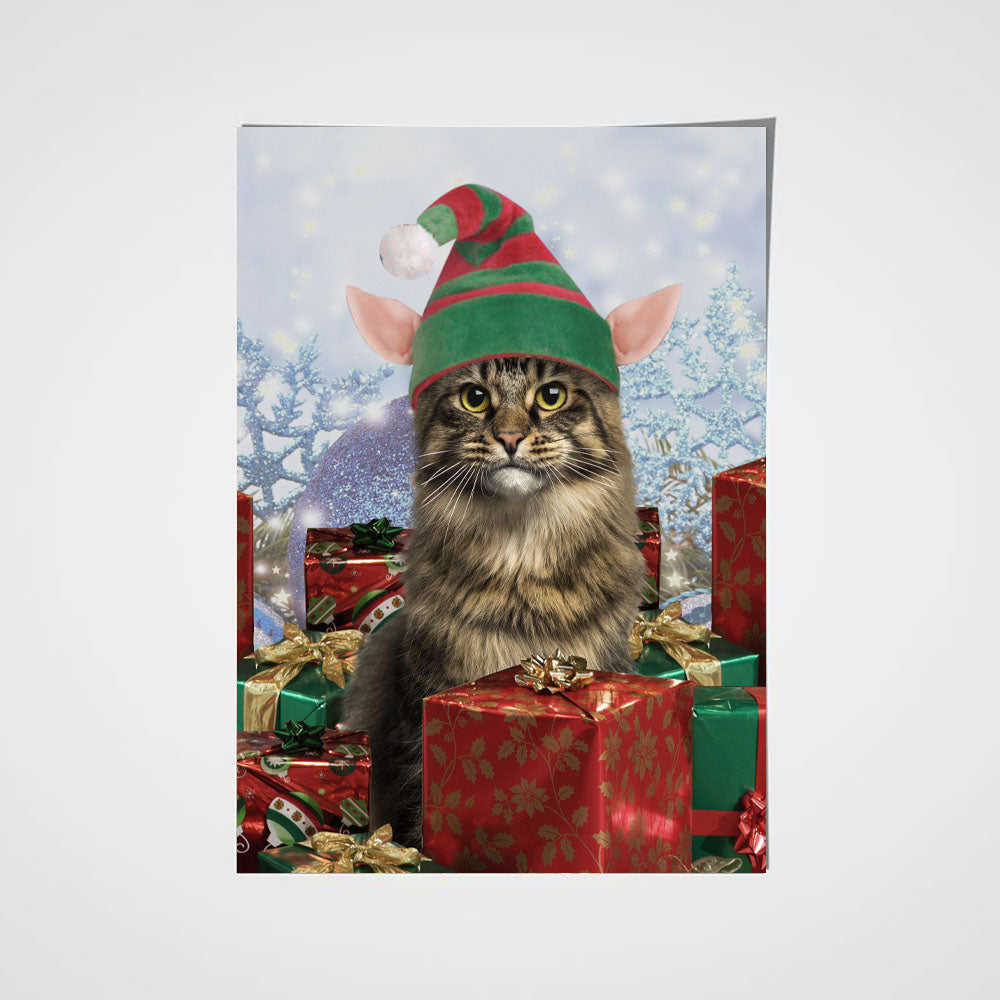 Christmas Helping Paw Custom Pet Portrait Poster - Noble Pawtrait
