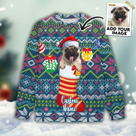 Ugly Sweater All Over Print Custom Christmas Socks Green Blue Color