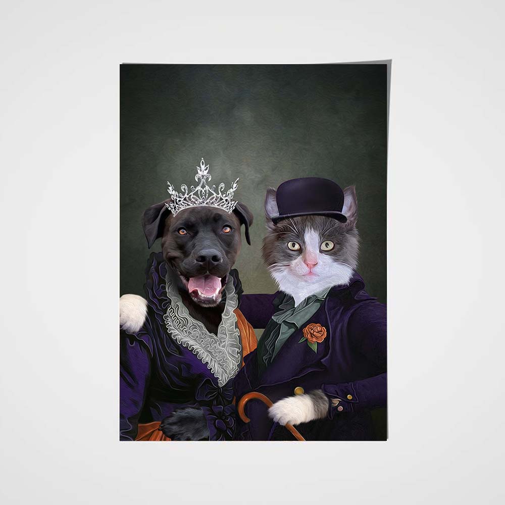Mrs and Mr. Happy Custom Pet Portrait Poster - Noble Pawtrait