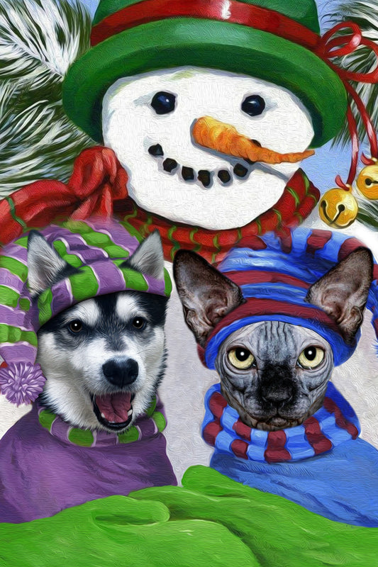 Snowman Friends Custom Pet Portrait - Noble Pawtrait