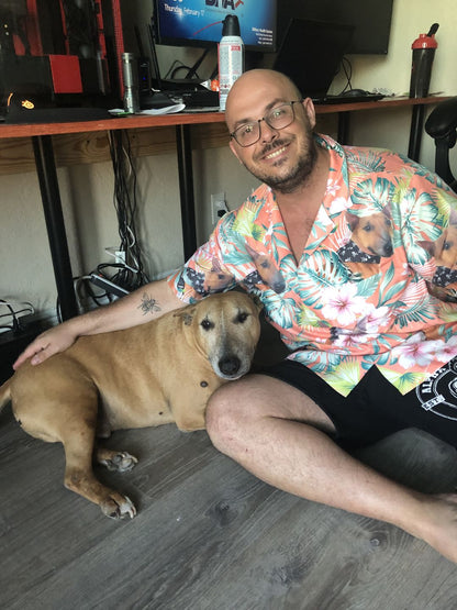 Custom Hawaiian Shirt For Dog Lovers | Personalized Puppy Lovers Gift | Leaves & Flowers Pattern Carrot Color Aloha Shirt