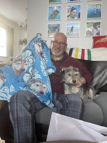 Chemise hawaïenne personnalisée avec photo pour animaux de compagnie | Cadeau personnalisé pour les amoureux des animaux de compagnie | Chemise Aloha de couleur bleu mer à motif de feuilles