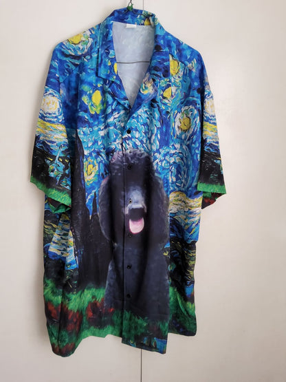 Custom Hawaiian Shirt With Pet Face | Personalized Gift For Pet Lovers | Starry Night Pattern Blue Color Aloha Shirt