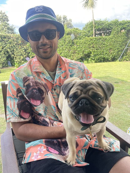 Custom Hawaiian Shirt For Dog Lovers | Personalized Puppy Lovers Gift | Leaves & Flowers Pattern Carrot Color Aloha Shirt
