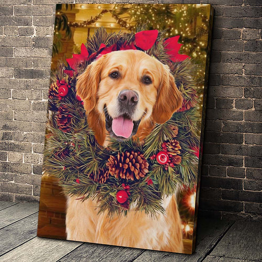 Paw in Wreath Christmas Custom Pet Portrait - Noble Pawtrait