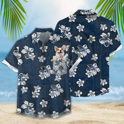 Custom Hawaiian Shirt With Pet Face | Personalized Gift For Pet Lovers | Tribal Elements And Hibiscus Flowers Pattern Navy Color Aloha Shirt With Pocket