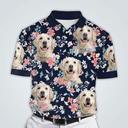 Custom Polo Shirt With Dog Face | Personalized Gift For Dog Dad | Summer Flower Pattern Men Polo Shirt