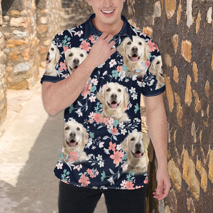 Custom Polo Shirt With Dog Face | Personalized Gift For Dog Dad | Summer Flower Pattern Men Polo Shirt