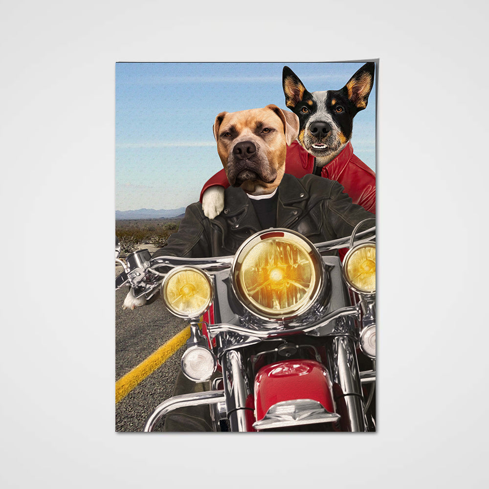 Harley-Pawson Couple Custom Pet Portrait Poster - Noble Pawtrait