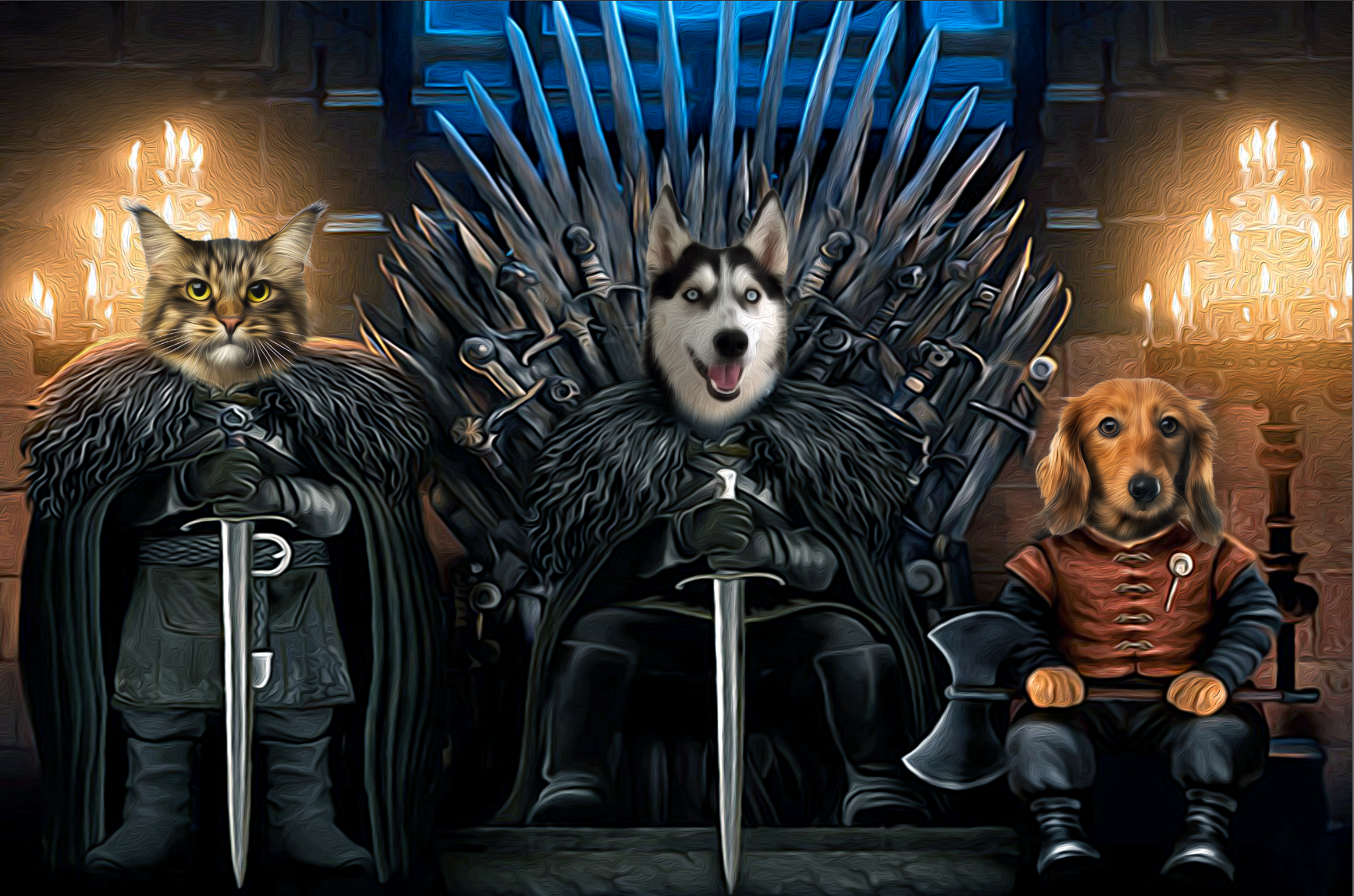 The Iron Paw Throne Custom Pet Portrait Digital Download - Noble Pawtrait