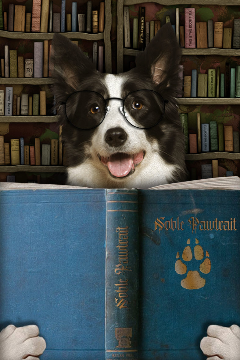 The Book Worm Custom Pet Portrait Digital Download - Noble Pawtrait