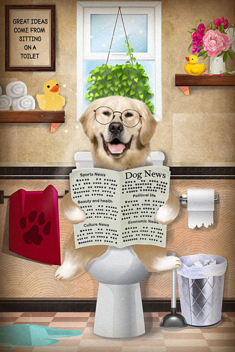 The Bathroom Reader Custom Pet Portrait Digital Download - Noble Pawtrait