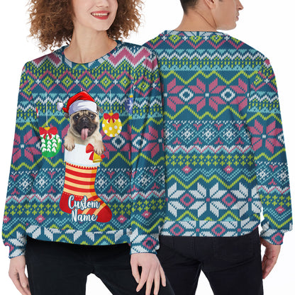 Ugly Sweater All Over Print Custom Christmas Socks Green Blue Color