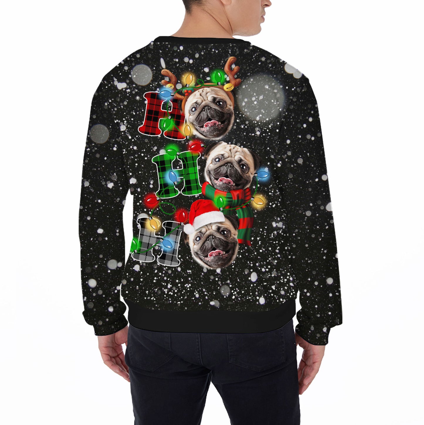 Ugly Sweater All Over Print Custom Ho Ho Ho Christmas Light (Black Color)