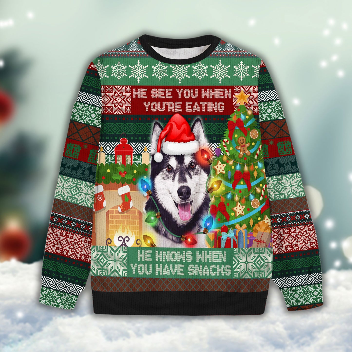 Ugly Sweater All Over Print Custom He See You When You Are Eating Snack (Vintage Color)