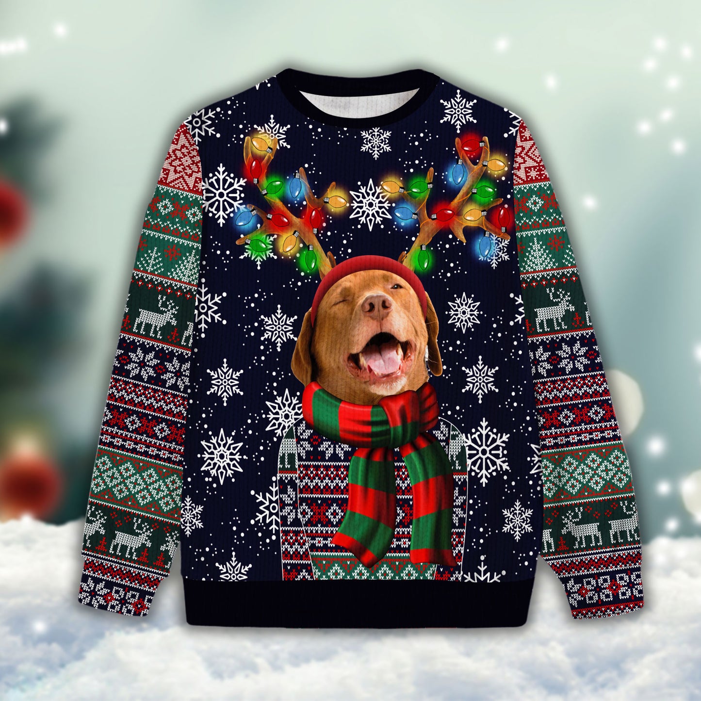 Ugly Sweater All Over Print Custom Funny Reindeer Horn (Navy Color)