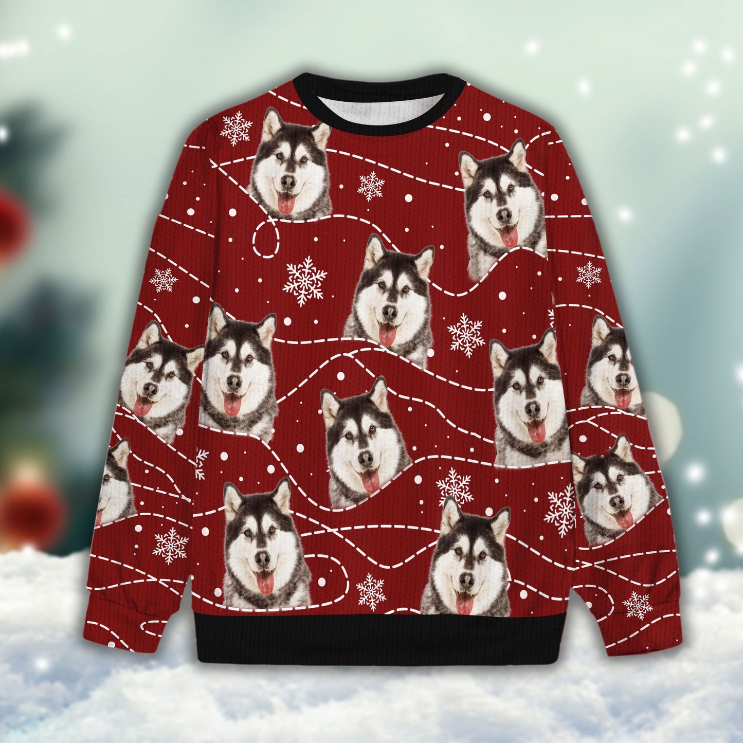 Ugly Sweater All Over Print Custom Funny Snow And Line (Wine Color)