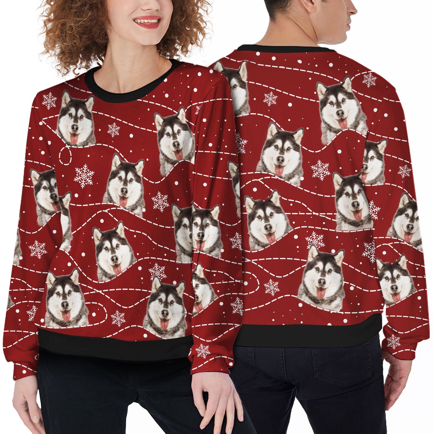 Ugly Sweater All Over Print Custom Funny Snow And Line (Wine Color)