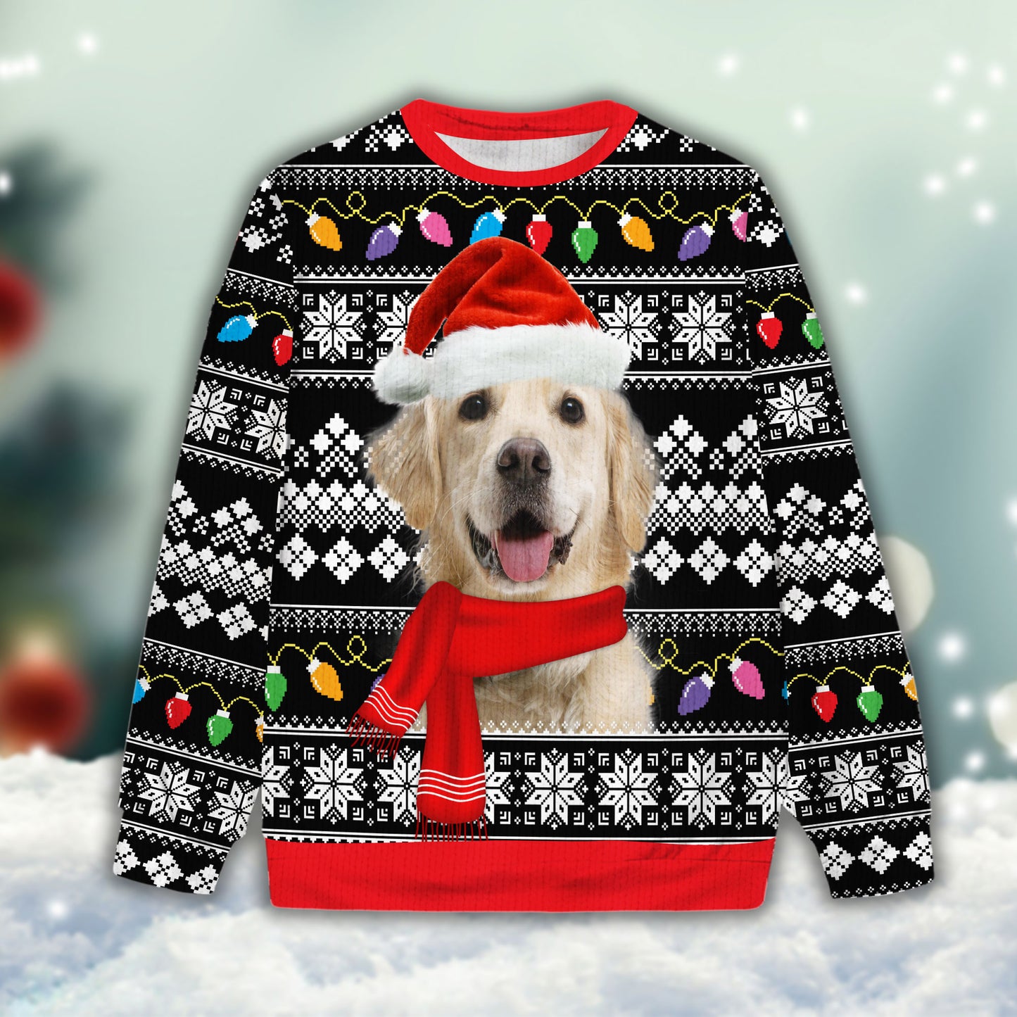 Ugly Sweater All Over Print Custom Funny Christmas Light Pattern (Black Color)