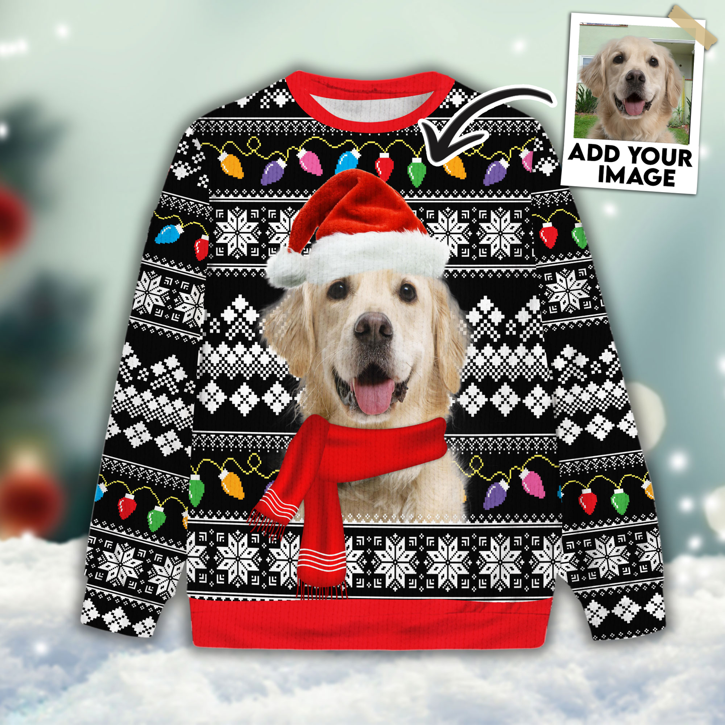 Ugly Sweater All Over Print Custom Funny Christmas Light Pattern (Black Color)