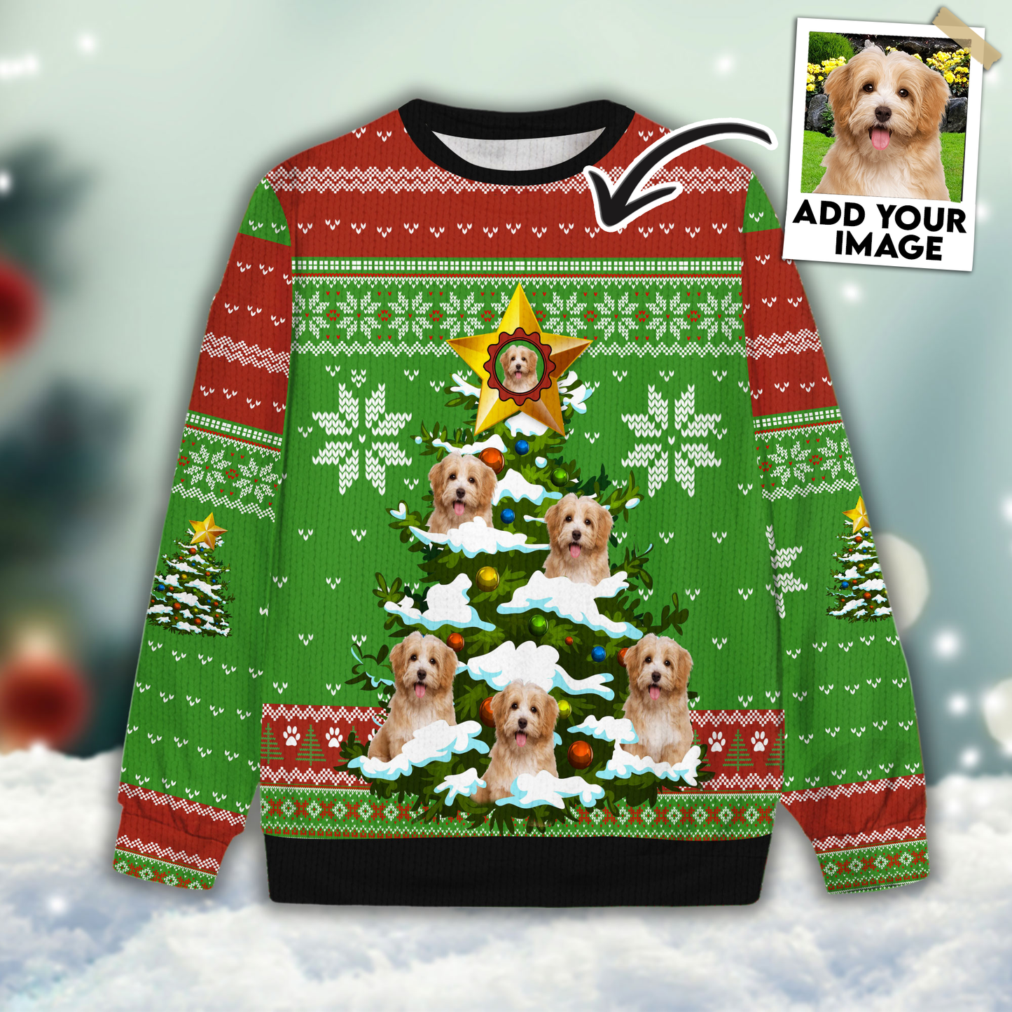 Ugly Sweater All Over Print Custom Funny Christmas Light Tree (Green & Red Color)