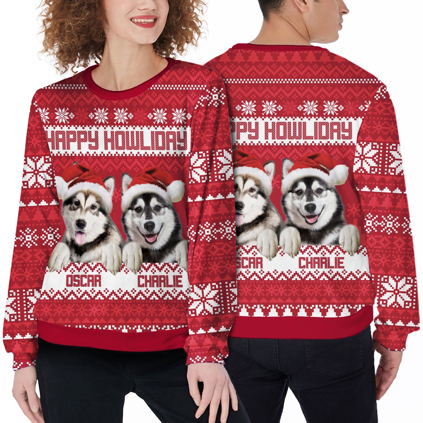 Ugly Sweater All Over Print Custom Happy Howliday (Rose Color)