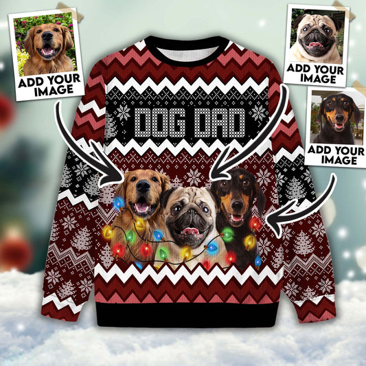 Ugly Sweater All Over Print Custom Funny Dog Dad (Wine Color)