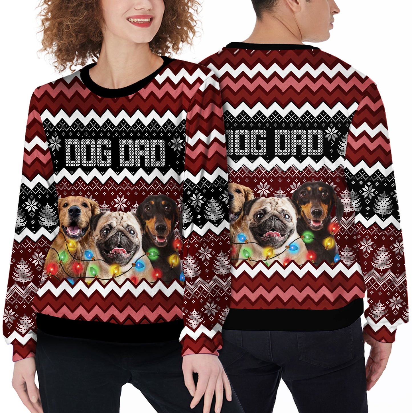 Ugly Sweater All Over Print Custom Funny Dog Dad (Wine Color)