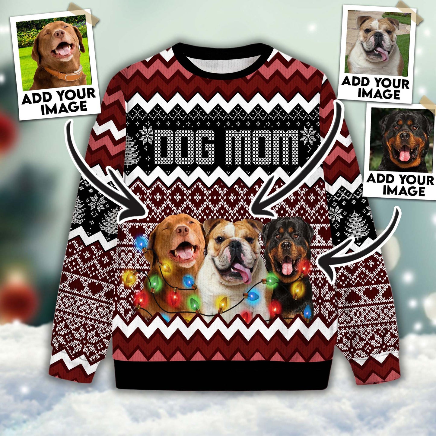 Ugly Sweater All Over Print Custom Funny Dog Mom (Wine Color)