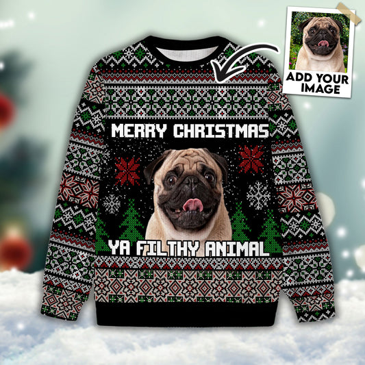 Ugly Sweater All Over Print Custom Merry Christmas Ya Filthy Animal (Black Color)