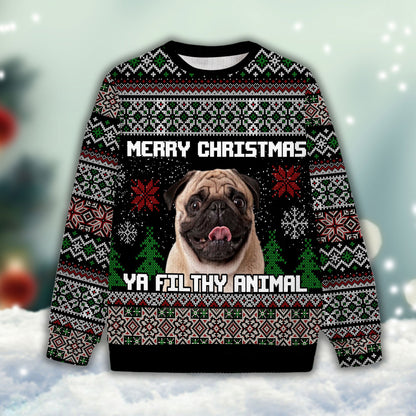 Ugly Sweater All Over Print Custom Merry Christmas Ya Filthy Animal (Black Color)