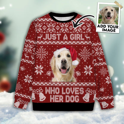 Ugly Sweater All Over Print Custom Just A Girl Who Loves Dog (Red Color)