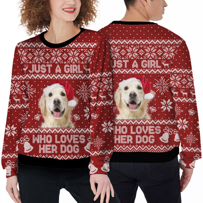 Ugly Sweater All Over Print Custom Just A Girl Who Loves Dog (Red Color)