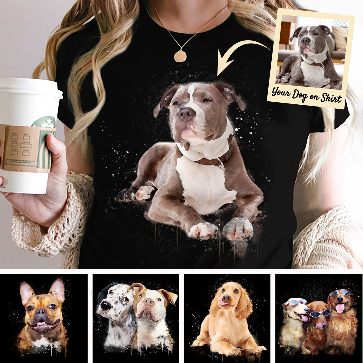 Custom T Shirt With Pet Face | Personalized Gift For Dog & Cat Lovers | Water Color Style Unisex T Shirtet T-Shirts