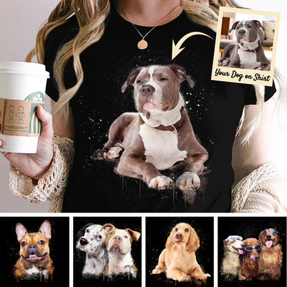 Custom T Shirt With Pet Face | Personalized Gift For Dog & Cat Lovers | Water Color Style Unisex T Shirtet T-Shirts