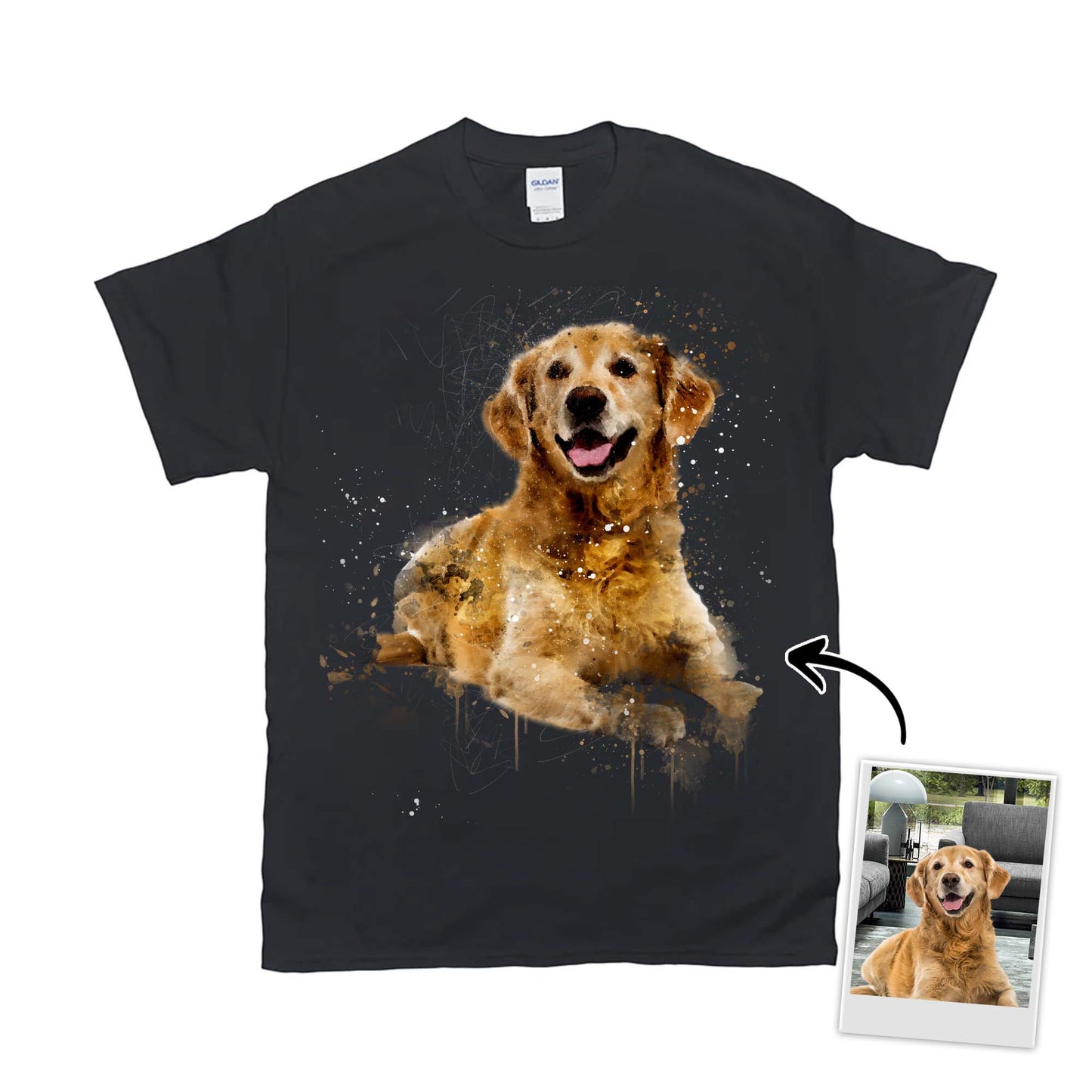 T-shirt personnalisé avec visage d’animal de compagnie | Cadeau personnalisé pour les amoureux des chiens et des chats | T-shirt unisexe de style aquarelle