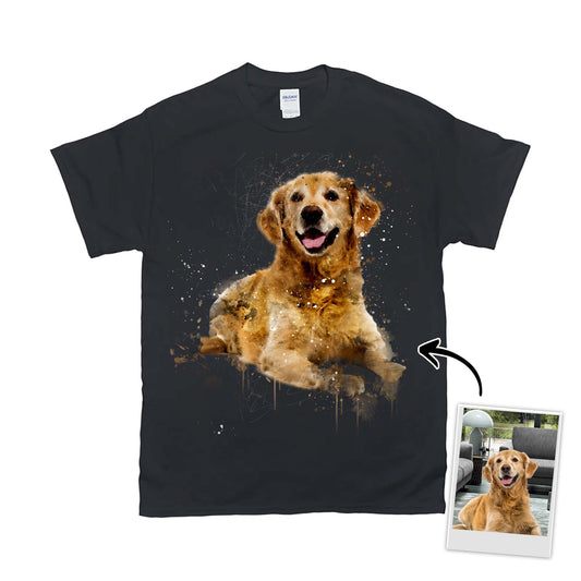 Custom T Shirt With Pet Face | Personalized Gift For Dog & Cat Lovers | Water Color Style Unisex T Shirtet T-Shirts