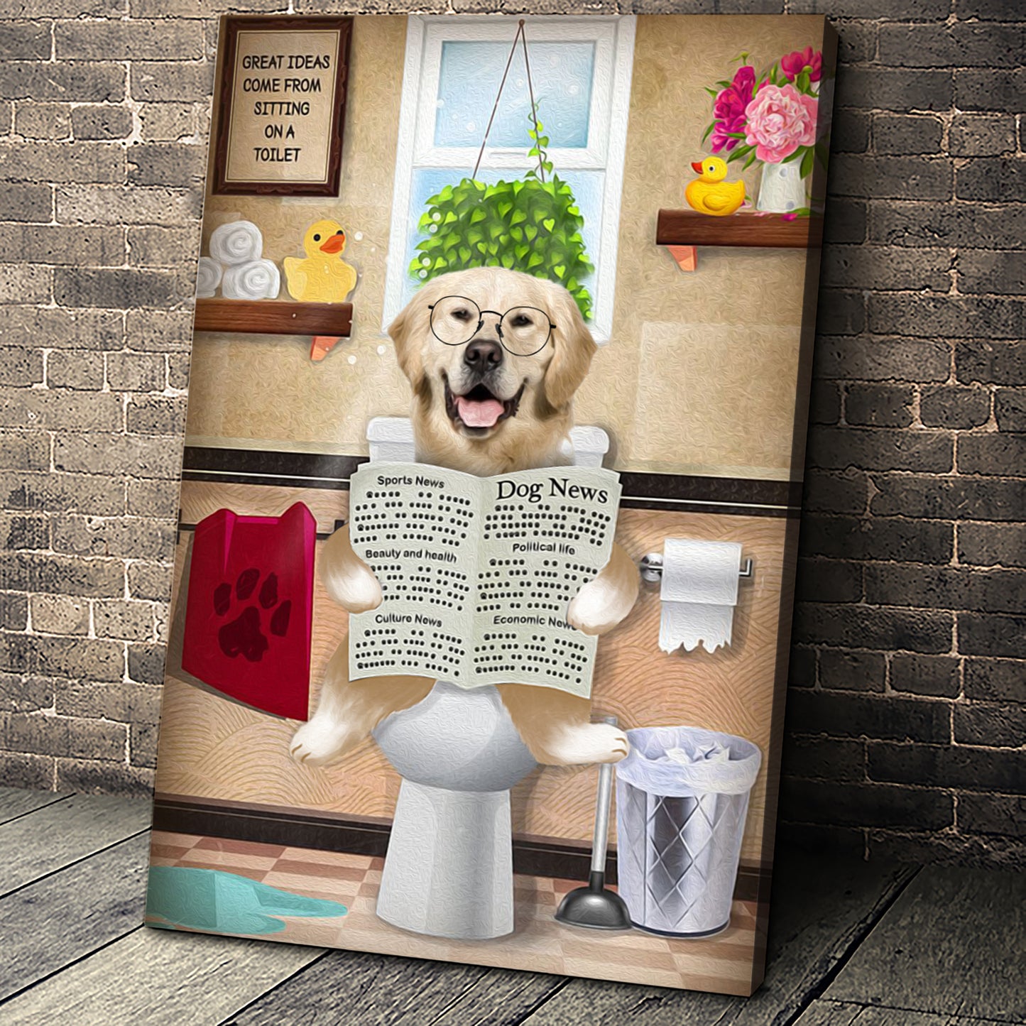 The Bathroom Reader Custom Pet Portrait - Noble Pawtrait