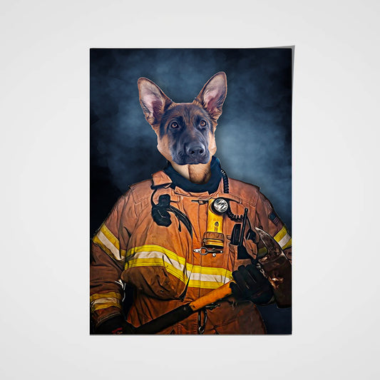 The Firefighter Custom Pet Portrait Poster - Noble Pawtrait