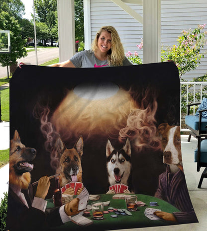 The Poker Players Custom Pet Blanket - Noble Pawtrait