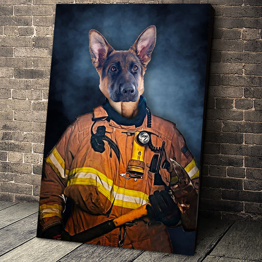 The Firefighter Custom Pet Portrait Canvas - Noble Pawtrait