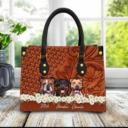 Custom Leather HandBag With Pet Photo | Gift For Pet Mom | Daisy & Wood Hazelnut Brown Color