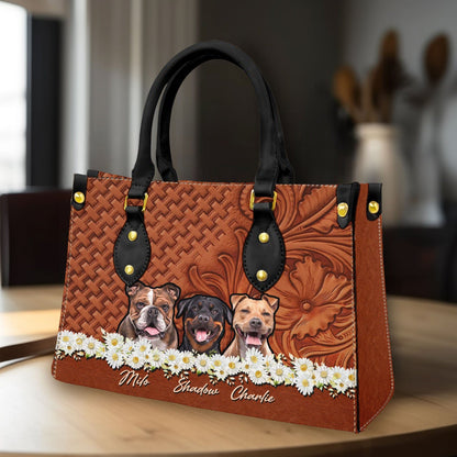 Custom Leather HandBag With Pet Photo | Gift For Pet Mom | Daisy & Wood Hazelnut Brown Color