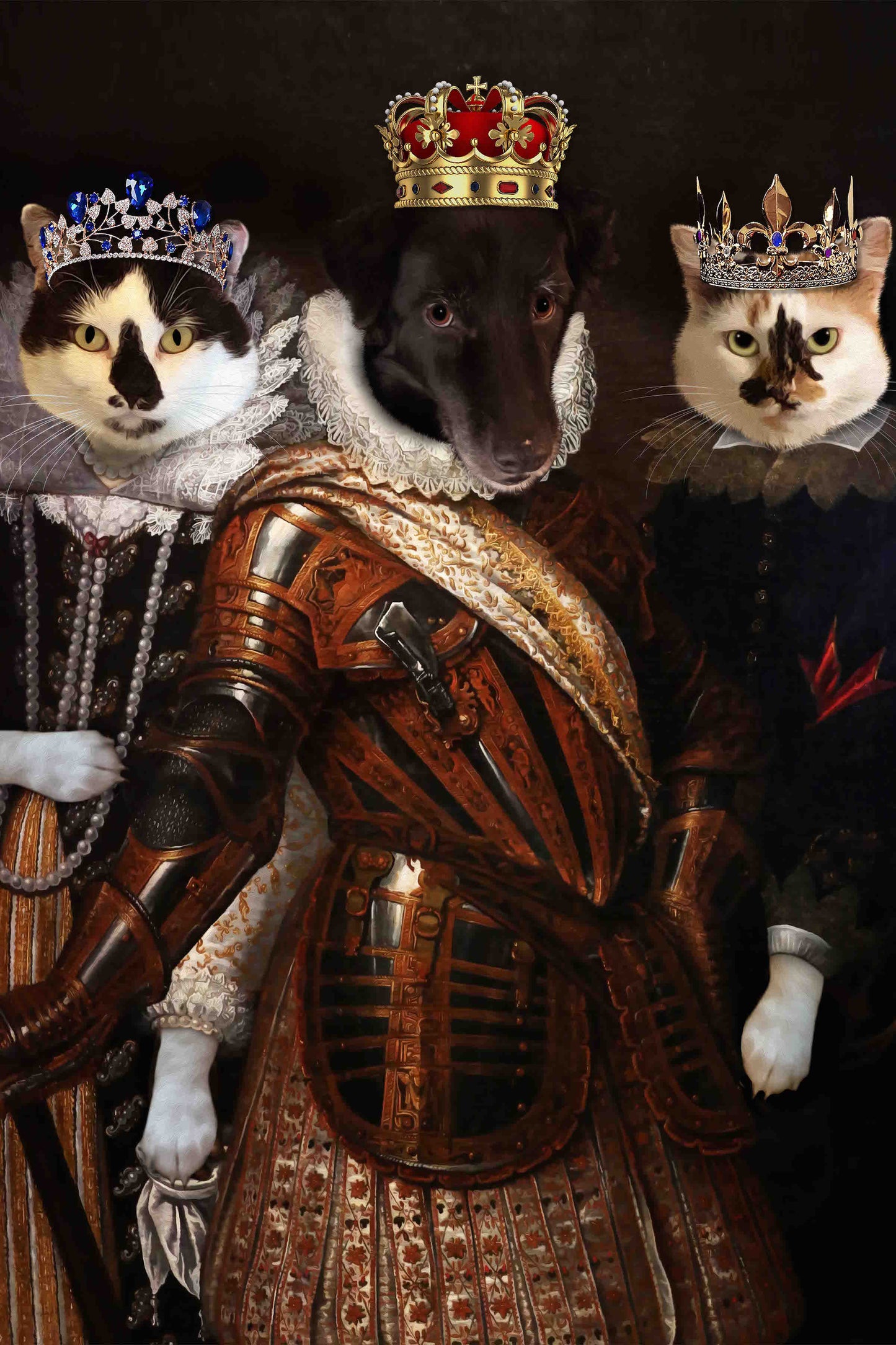 The Trio Custom Pet Portrait - Noble Pawtrait