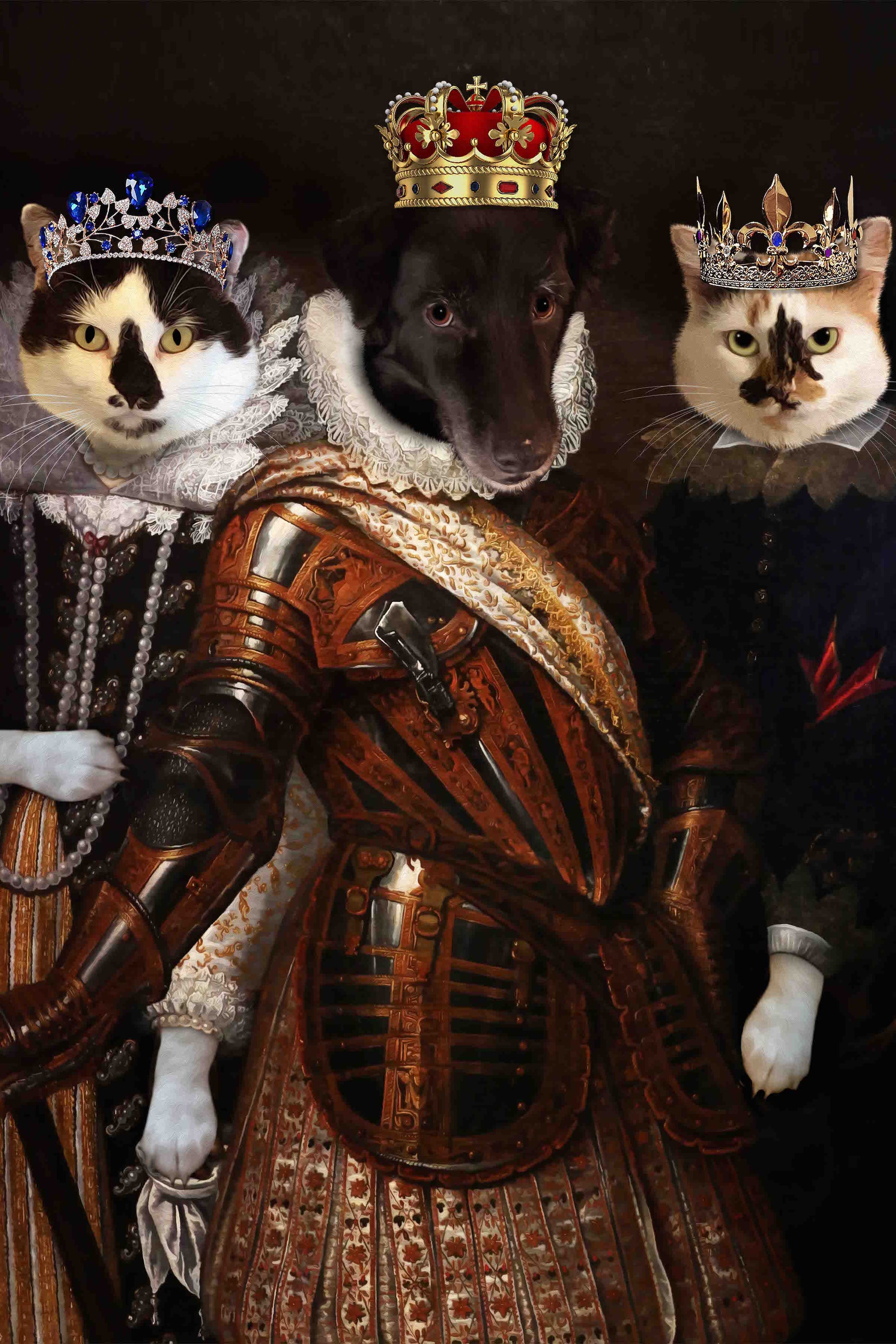The Trio Custom Pet Portrait - Noble Pawtrait