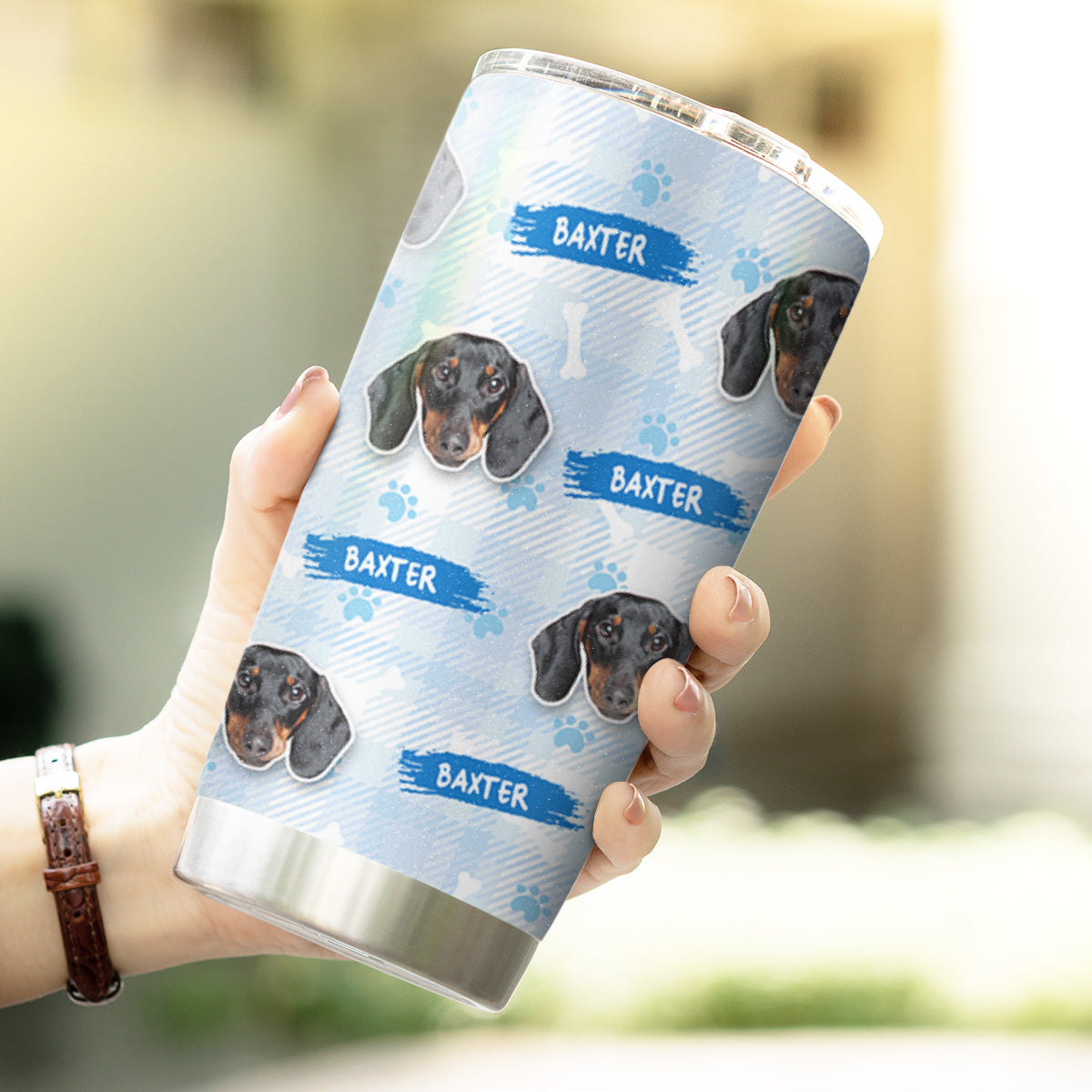 Gobelet personnalisé à motif d'os et de patte d'animaux multiples, 20oz (couleur bleue)
