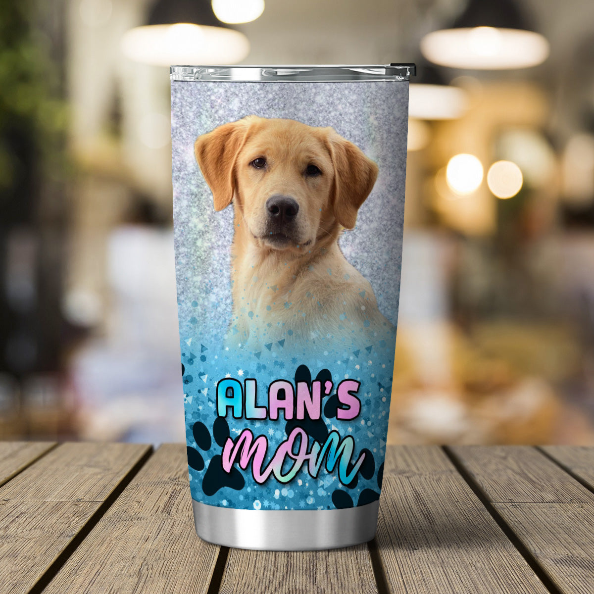 Custom Pet Glitter And Paw Pattern 20oz Personalized Tumbler (Blue Color)