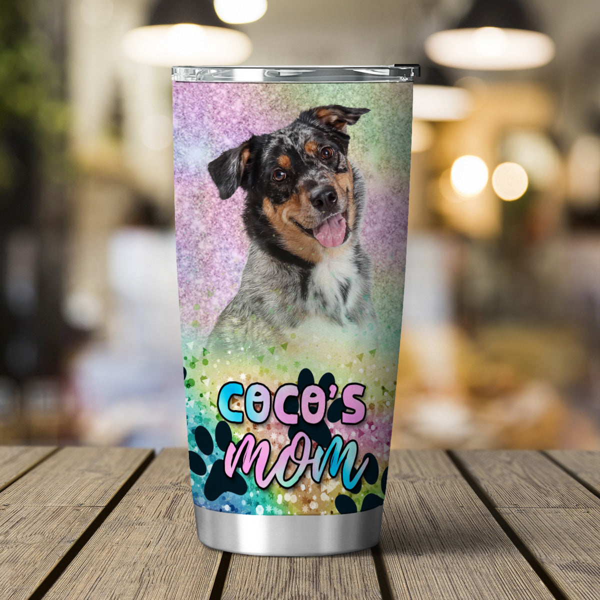 Gobelet personnalisé à paillettes et motif de patte pour animaux de compagnie, 20oz (hologramme)