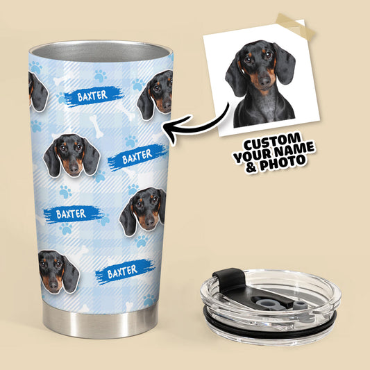 Custom Multi Pets Bone And Paw Pattern 20oz Personalized Tumbler (Blue Color)