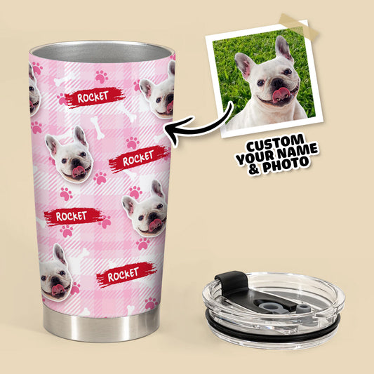 Custom Multi Pets Bone And Paw Pattern 20oz Personalized Tumbler (Pink Color)